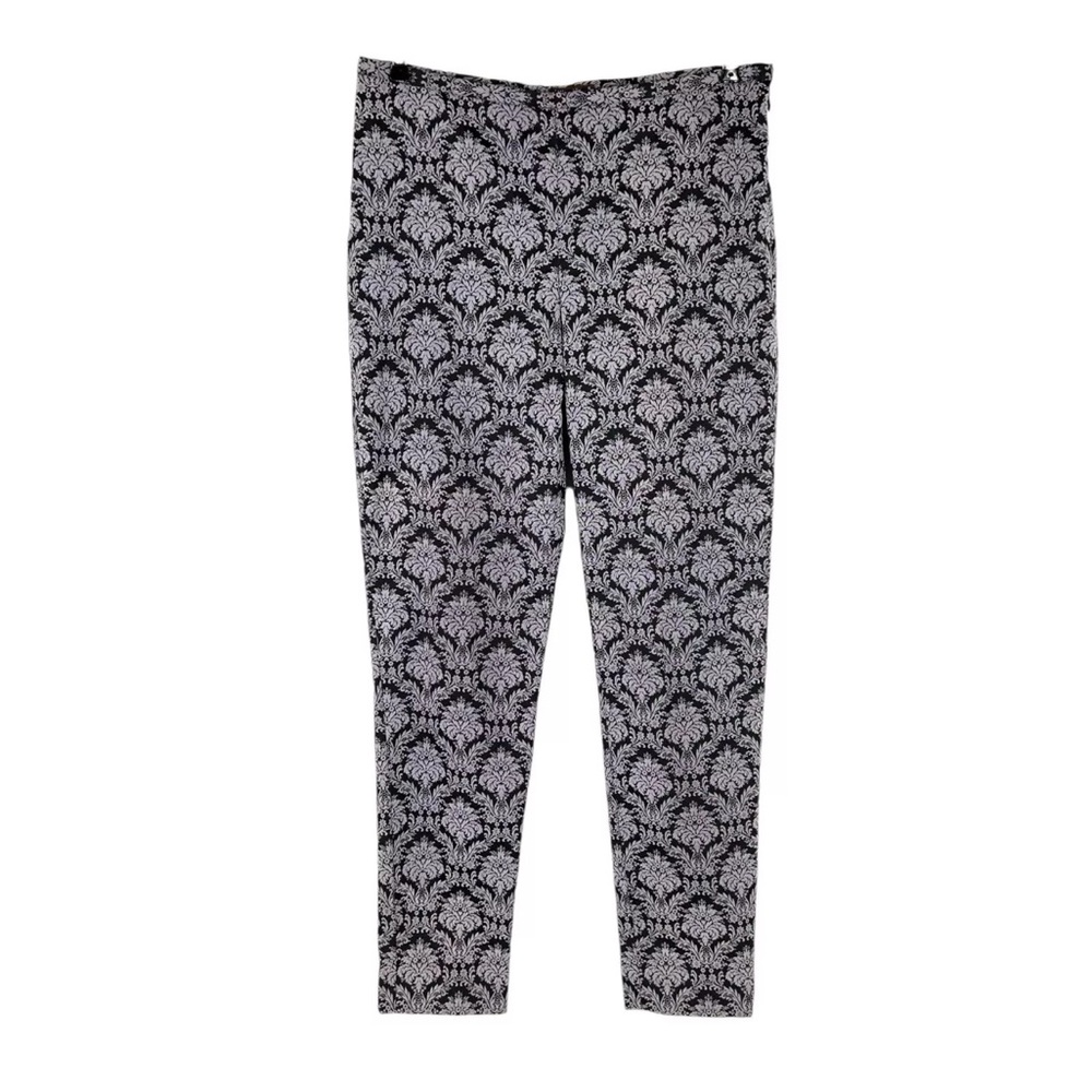 J McLaughlin Pants Womens Size 8 Violet Gray Black Damask Jaquard Stretch